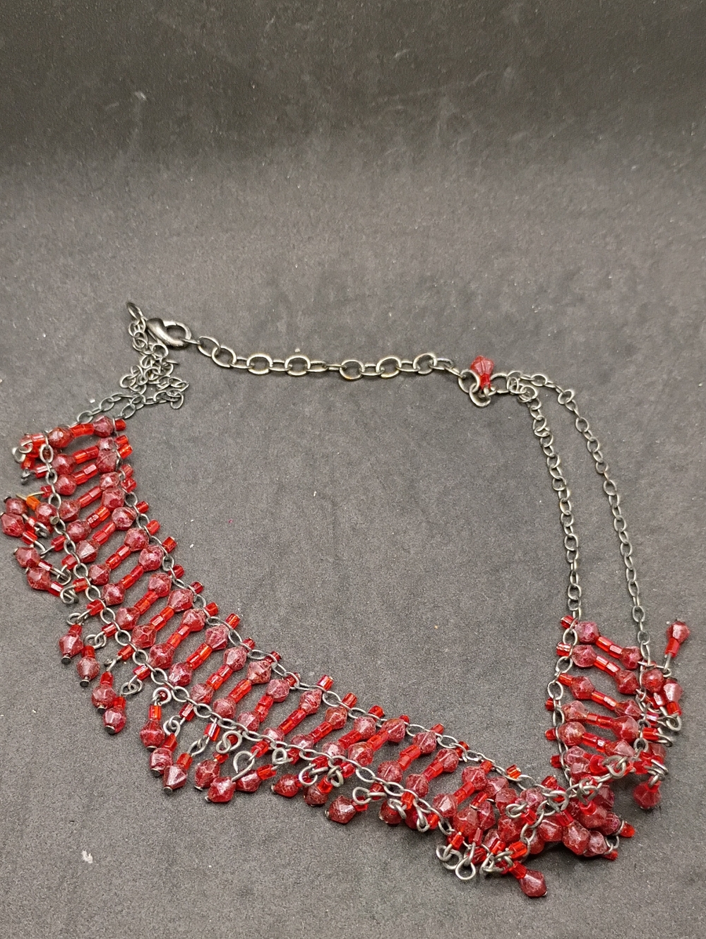 Red Beaded Fringe Necklace